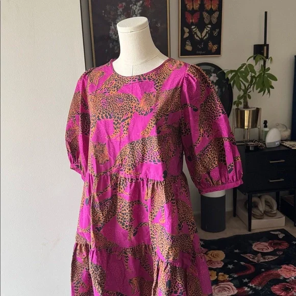 🐅 Farm Rio Artsy Leopards Mini Dress – Size Medium - Picture 2 of 3